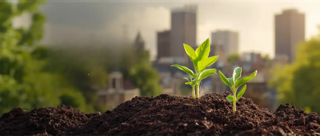 Compost soil with seedlings